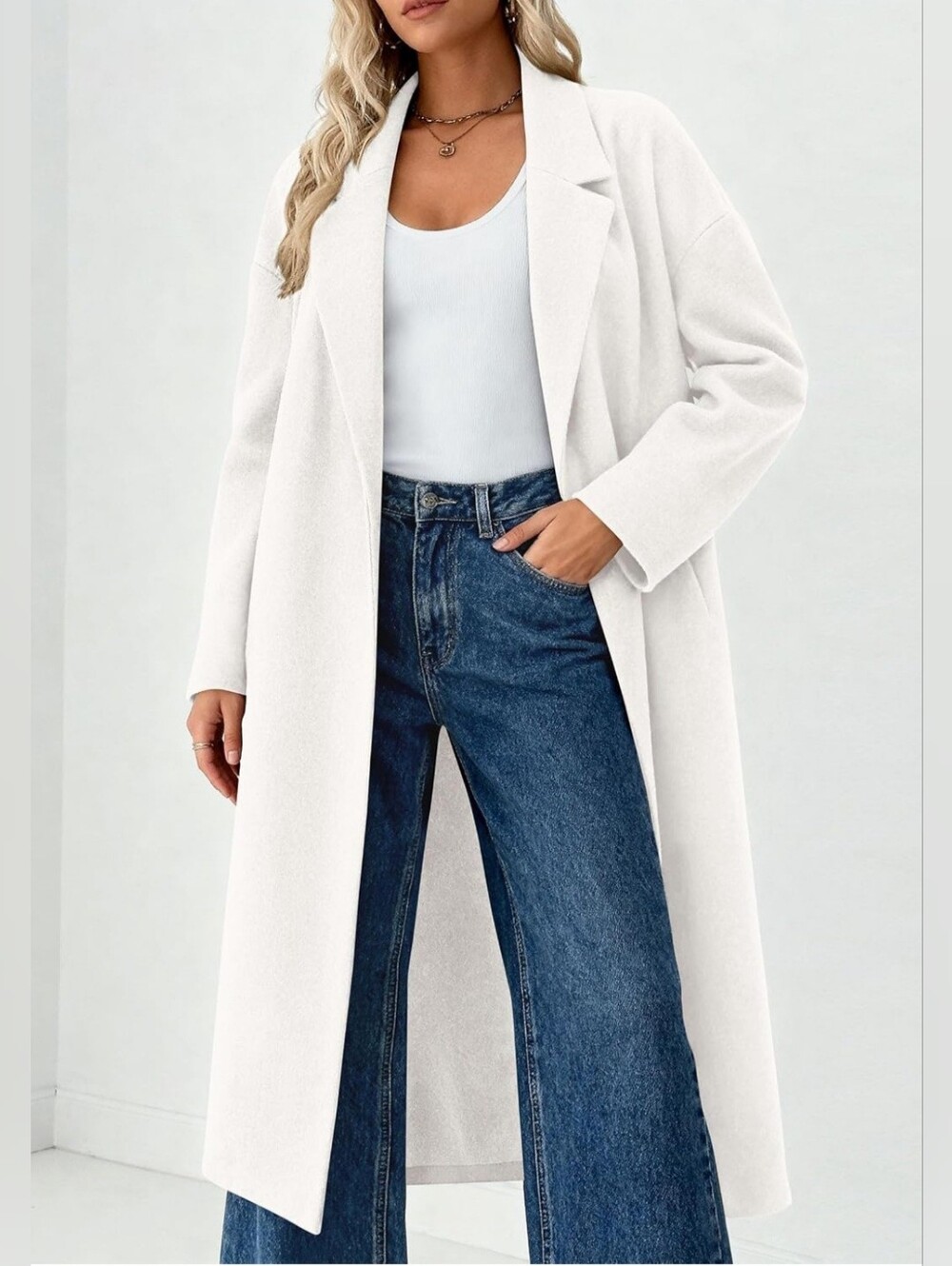 PrettyGarden L Ivory Long Wool Look Coat Oversized Single Button NWT